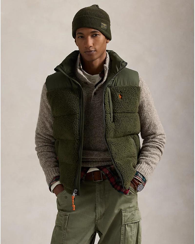 GILET RALPH LAUREN HYBRIDE SHERPA /DUVET KAKI