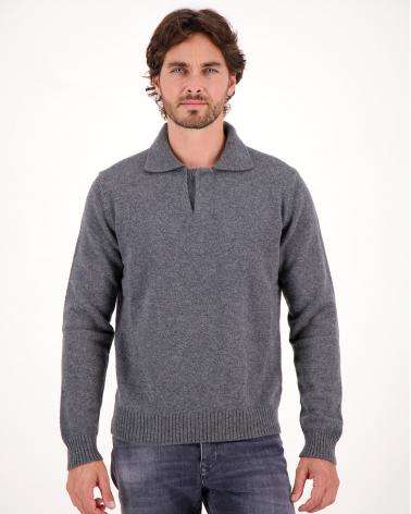 PULL ZANONE POLO COL OUVERT GRIS