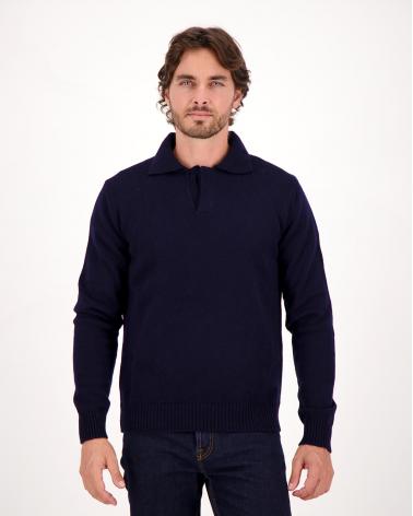 PULL ZANONE POLO COL OUVERT MARINE