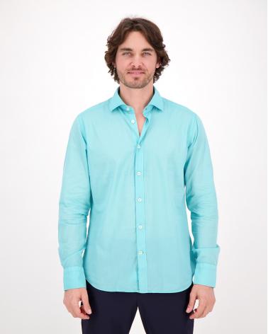 CHEMISE TINTORIA MATTEI VOILE DE COTON TURQUOISE