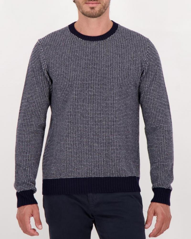 MAILLE ZANONE COL ROND PIED DE POULE MARINE