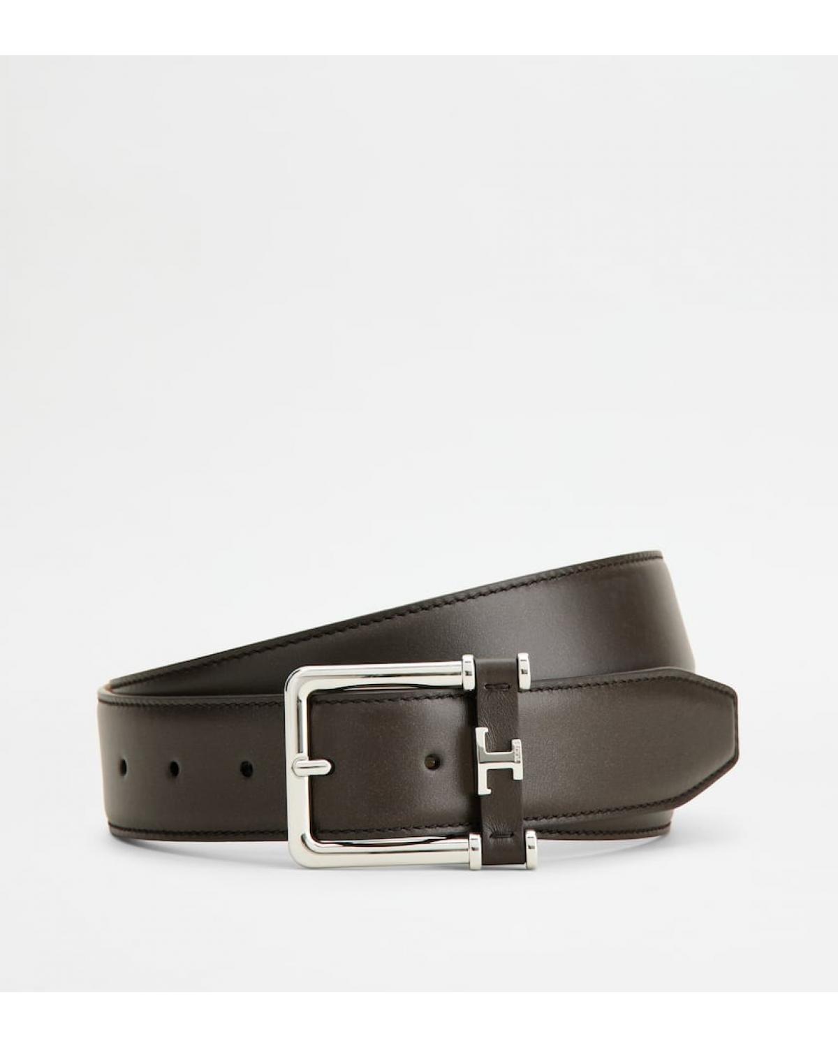 CEINTURE TOD'S EN CUIR BOUCLE EN METAL ET LOGO T TIMELEESS NOIR