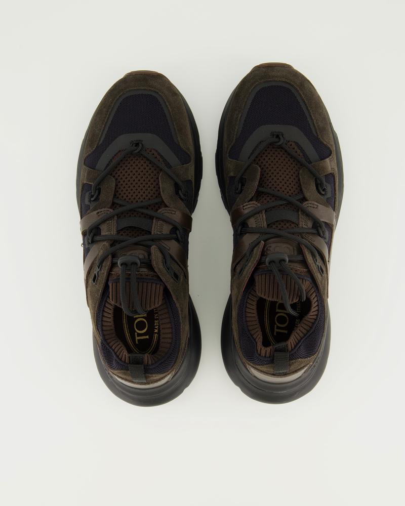 SNEAKERS TOD'S CUIR ET TISSU TECHNIQUE MARRON