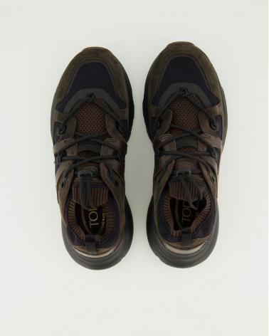 SNEAKERS TOD'S CUIR ET TISSU TECHNIQUE MARRON