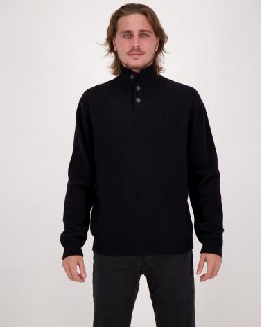 PULL D FIESOLI COL MONTANT BOUTONS 0070 NOIR BLEND CASHMERE
