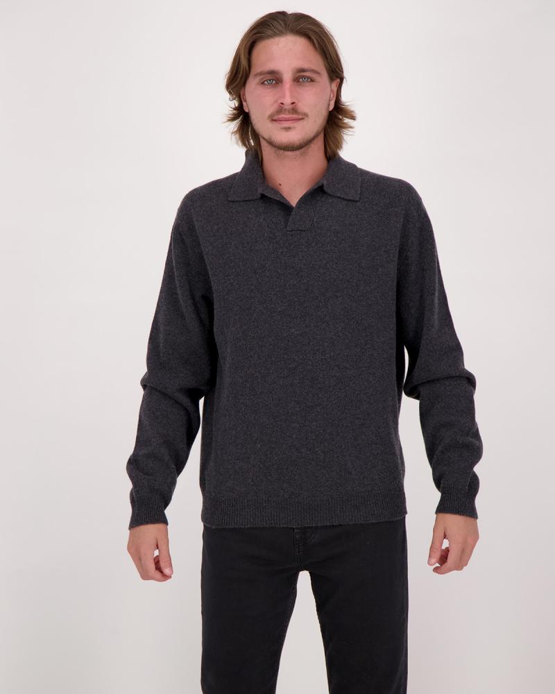 PULL D FIESOLI 0073  POLO COL OUVERT ANTRACITE BLEND CASHMERE (1)