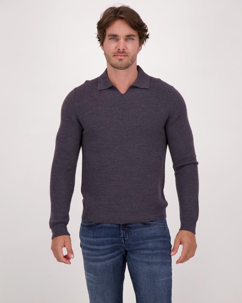 PULL POLO ZANONE POUR SLOWEAR COL OUVERT GRIS