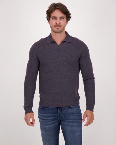 PULL POLO ZANONE POUR SLOWEAR COL OUVERT GRIS