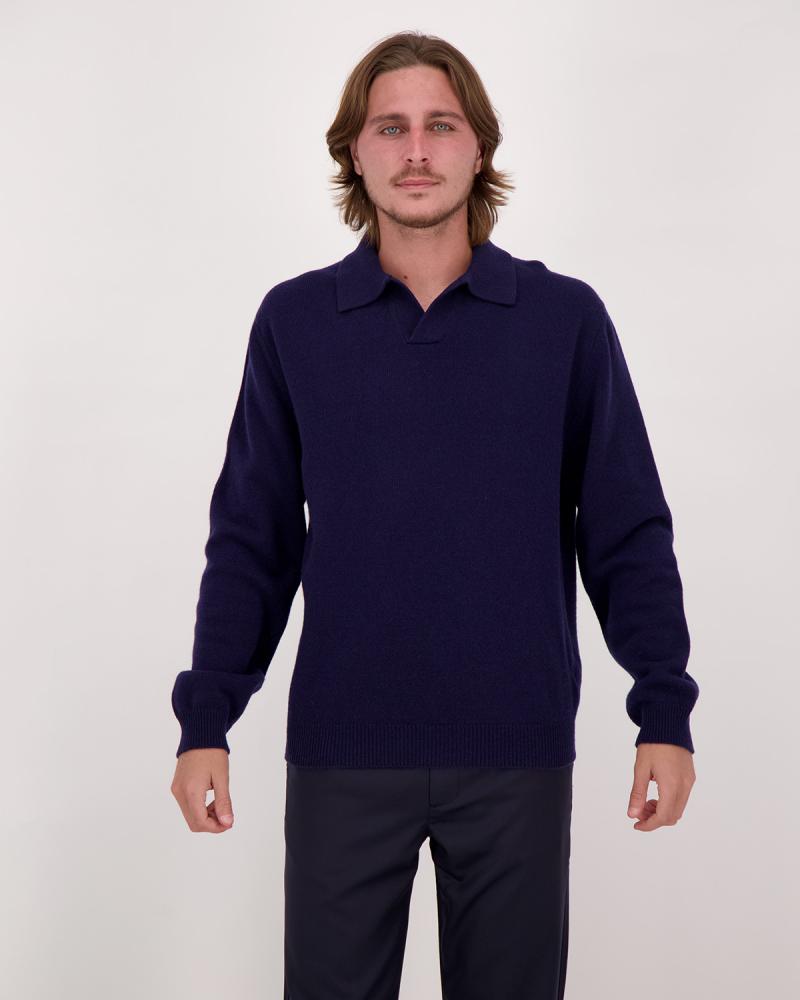 PULL D FIESOLI 0073  POLO COL OUVERT MARINE BLEND CASHMERE (1)