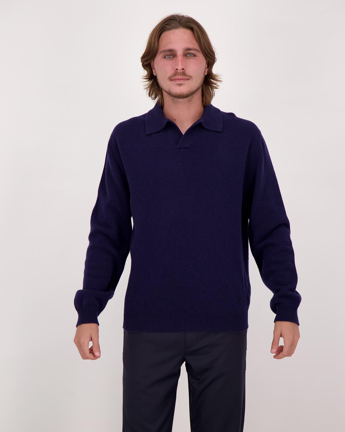 PULL D FIESOLI 0073  POLO COL OUVERT MARINE BLEND CASHMERE (1)