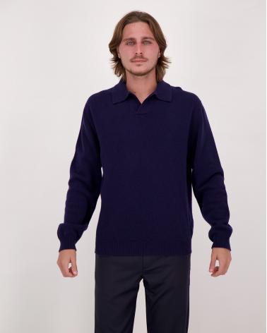 PULL D FIESOLI 0073  POLO COL OUVERT MARINE BLEND CASHMERE (1)