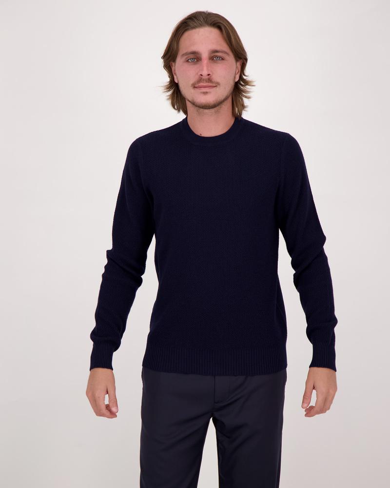 PULL GRAN SASSO COL ROND MAILLE POINTILLEE MARINE