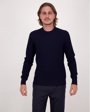 PULL GRAN SASSO COL ROND MAILLE POINTILLEE MARINE