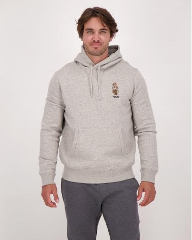 SWEAT RALPH LAUREN CAPUCHE POLO BEAR Gris chiné