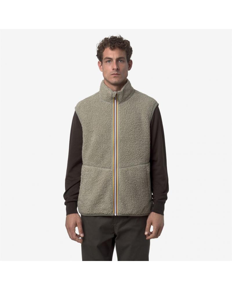 YANNICK K-WAY SHERPA POLAR REVERSIBLE GREEN OAK BEIGE