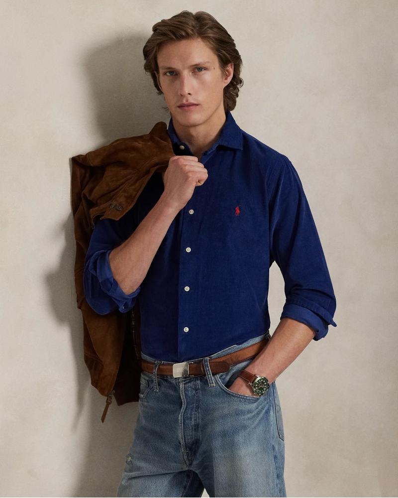 CHEMISE  RALPH VELOURS CÔTELÉ MARINE