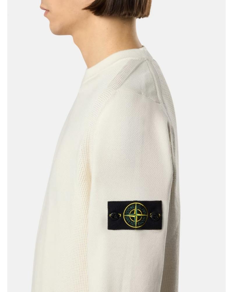 MAILLE COL ROND STONE ISLAND 5100029 S00B5 0093  IVOIRE