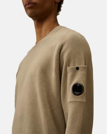 MAILLE COL ROND  COTON CHENILLE CP.COMPANY MKN117 809 GRIS CLAIR