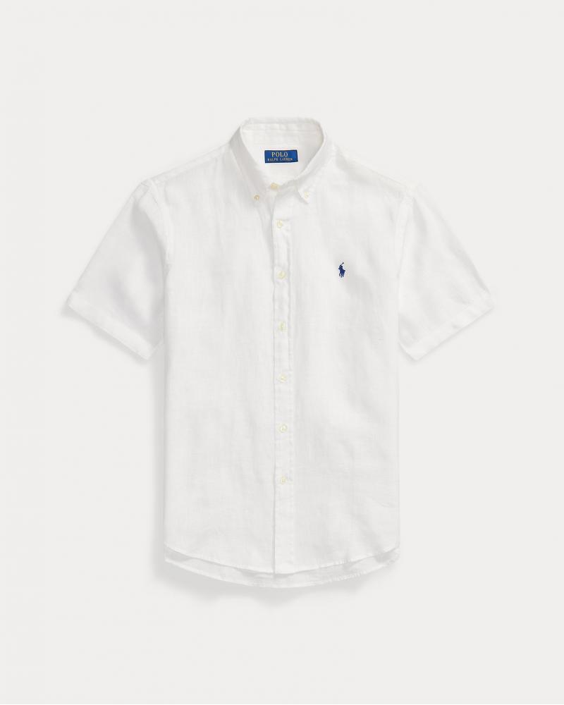 CHEMISE RALPH LAUREN  MANCHES  COURTES LIN BLANC