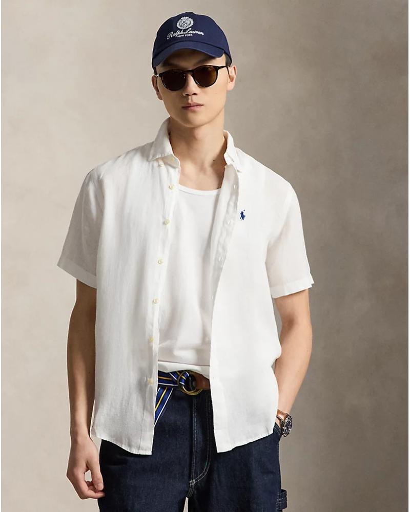 CHEMISE RALPH LAUREN  MANCHES  COURTES LIN BLANC