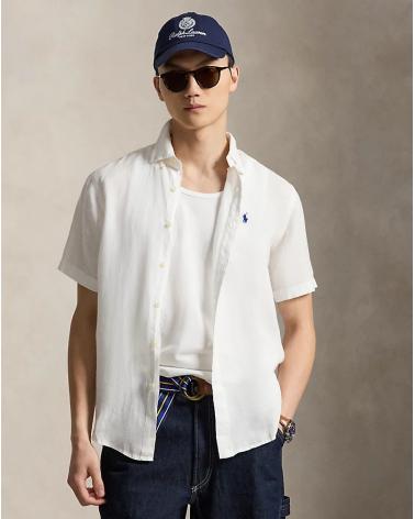 CHEMISE RALPH LAUREN  MANCHES  COURTES LIN BLANC