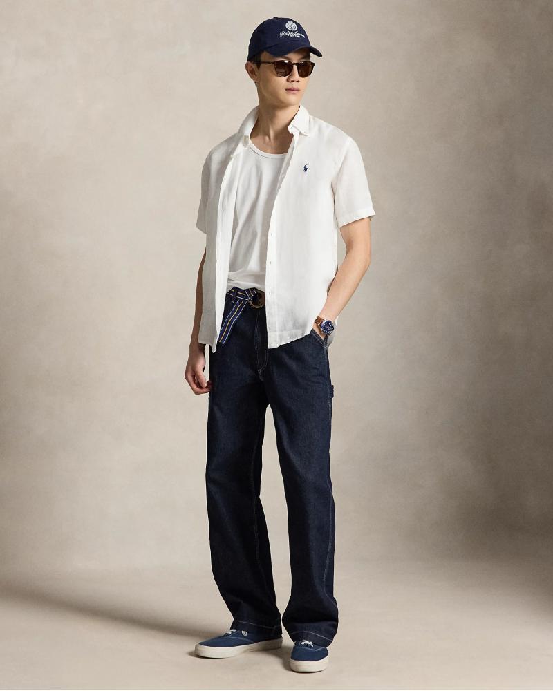 CHEMISE RALPH LAUREN  MANCHES  COURTES LIN BLANC