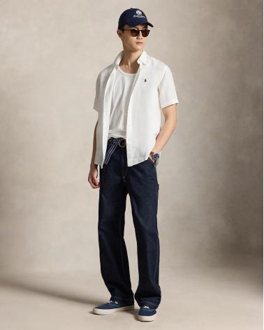 CHEMISE RALPH LAUREN  MANCHES  COURTES LIN BLANC