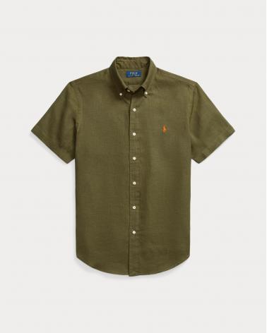 CHEMISERALPH LAUREN  MANCHES  COURTES LIN VERT OLIVE