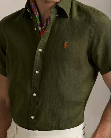 CHEMISERALPH LAUREN  MANCHES  COURTES LIN VERT OLIVE