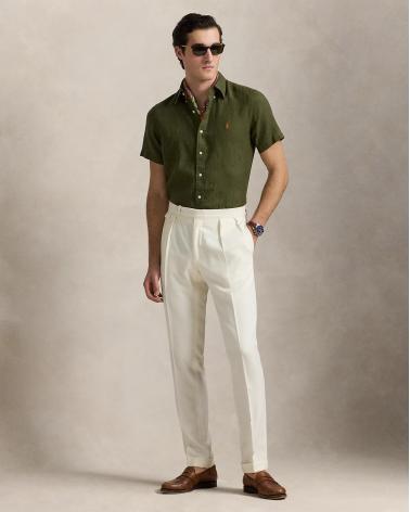 CHEMISERALPH LAUREN  MANCHES  COURTES LIN VERT OLIVE