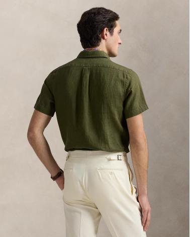 CHEMISERALPH LAUREN  MANCHES  COURTES LIN VERT OLIVE