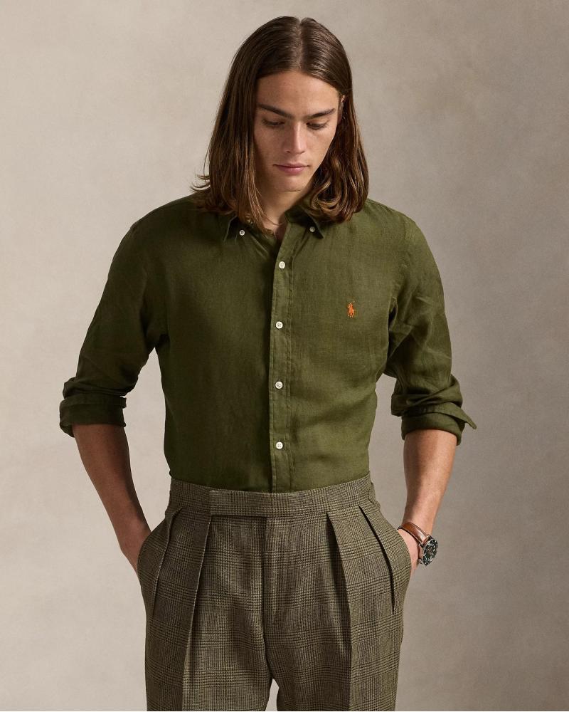 CHEMISE RALPH LAUREN LIN VERT OLIVE