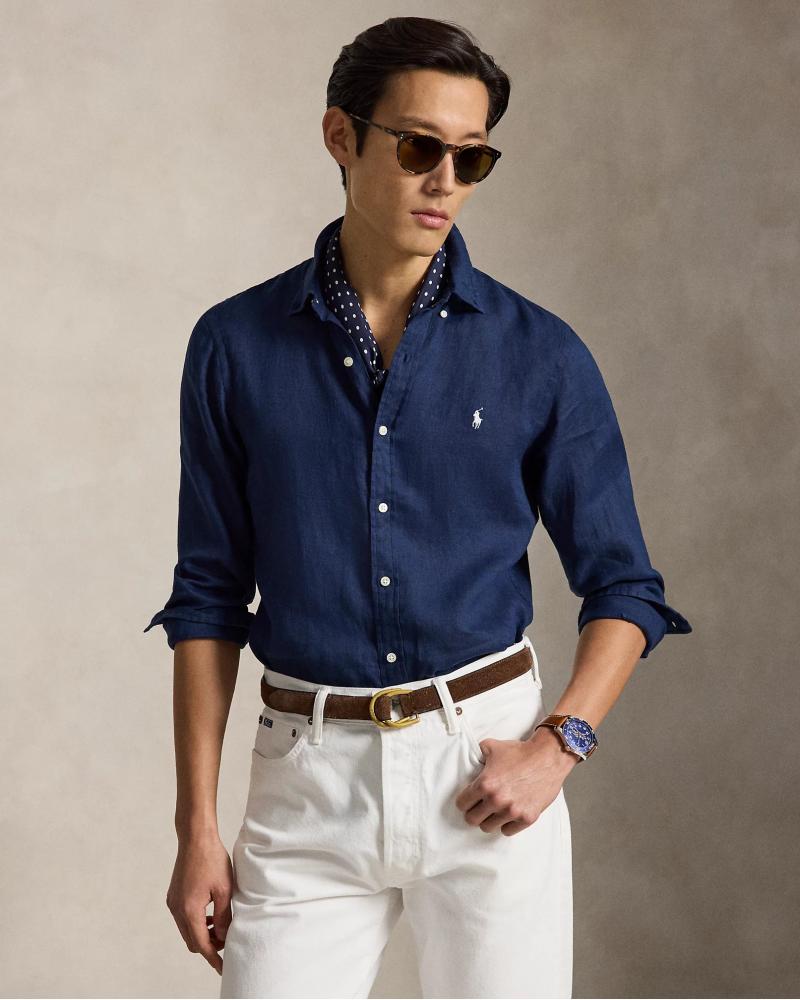 CHEMISE RALPH LAUREN LIN MARINE