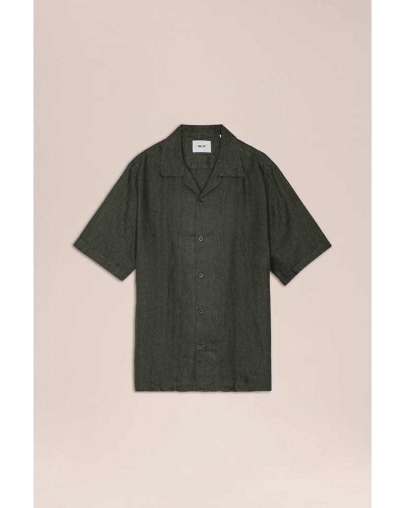 CHEMISE NN.07JULIO Manches COURTES Vert militaire LIN 