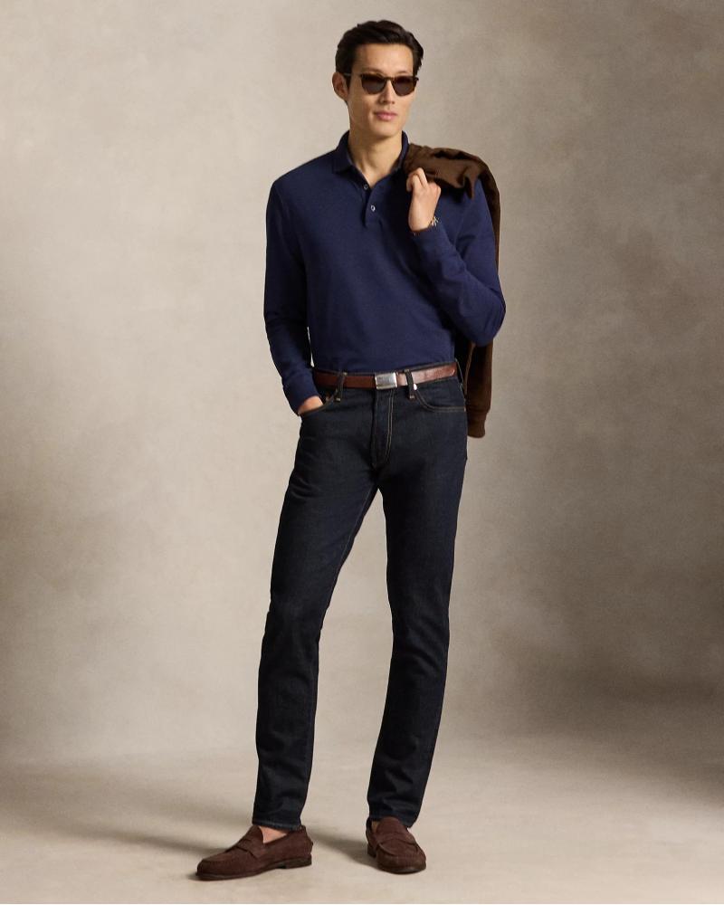 Polo Ralph Lauren M Longues piqué stretch Custom Slim Fit Marine
