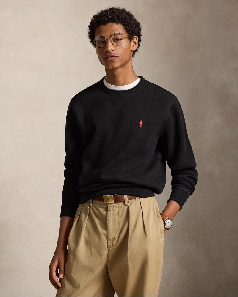 SWEAT RALPH LAUREN  COL ROND DOUBLE MAILLE NOIR