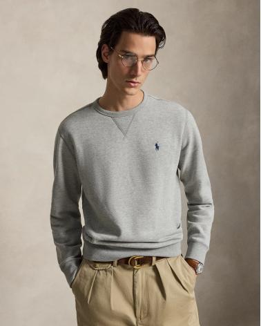 SWEAT RALPH LAUREN  COL ROND DOUBLE MAILLE GRIS