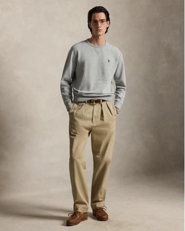 SWEAT RALPH LAUREN  COL ROND DOUBLE MAILLE GRIS