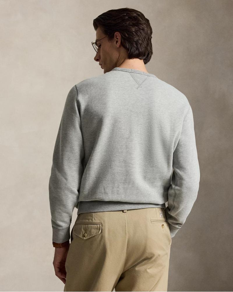 SWEAT RALPH LAUREN  COL ROND DOUBLE MAILLE GRIS