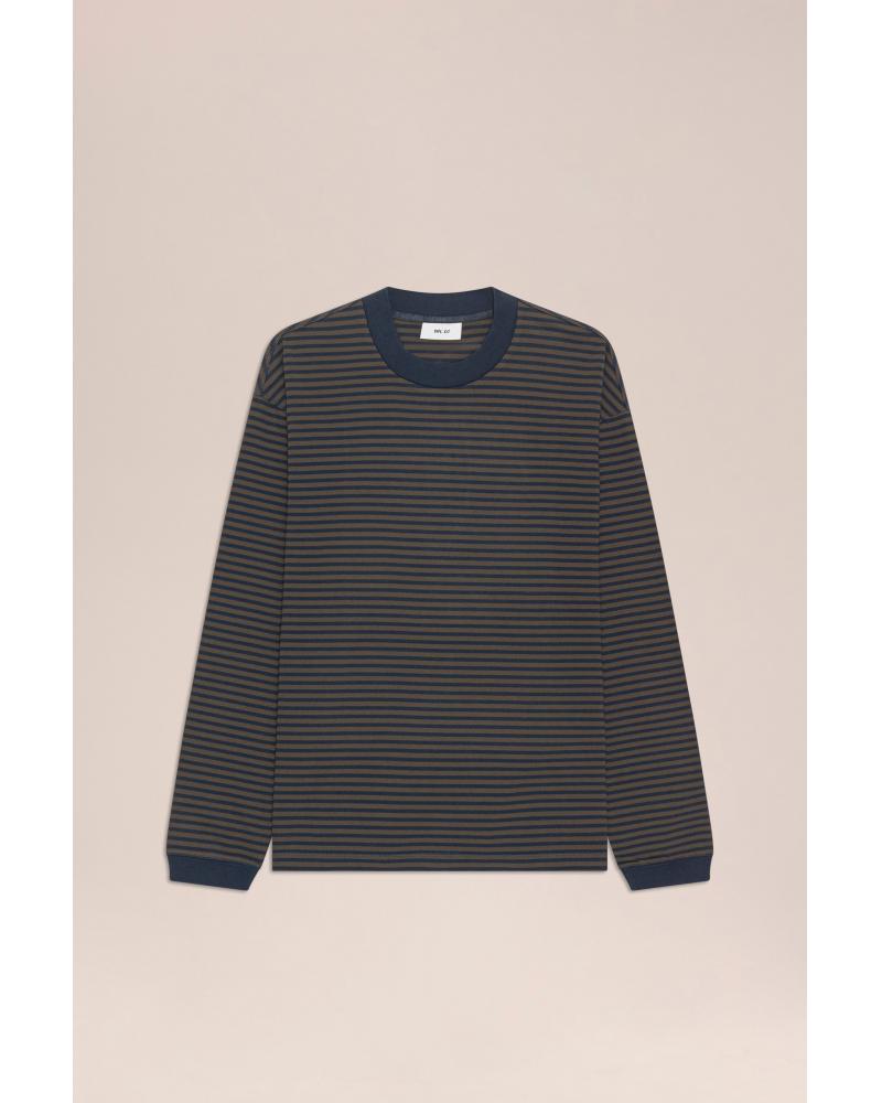 TEE SHIRT ML NN07 RAYE MARINE/MARRON