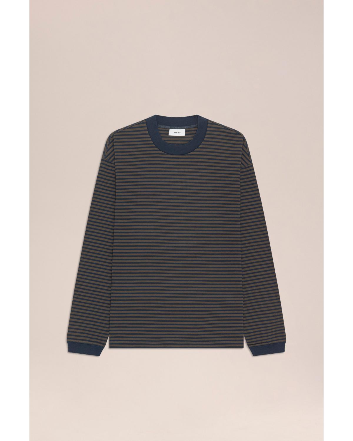 TEE SHIRT ML NN07 RAYE MARINE/MARRON