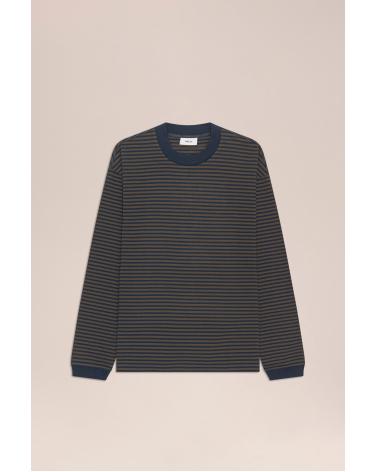 TEE SHIRT ML NN07 RAYE MARINE/MARRON
