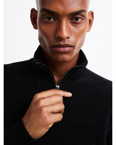 PULL RRD VELVET COL MONTANT ZIP NOIR
