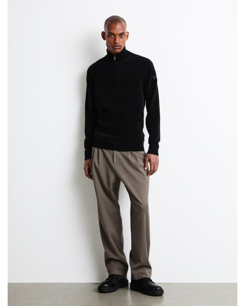 PULL RRD VELVET COL MONTANT ZIP NOIR