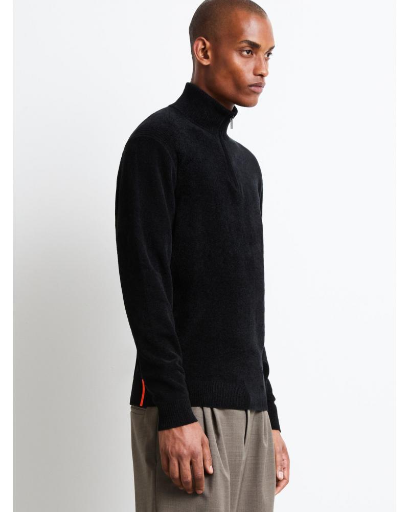 PULL RRD VELVET COL MONTANT ZIP NOIR