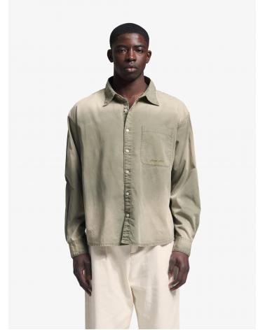 Chemise manches longues avec logo Dyed Script - Vert forêt délavé