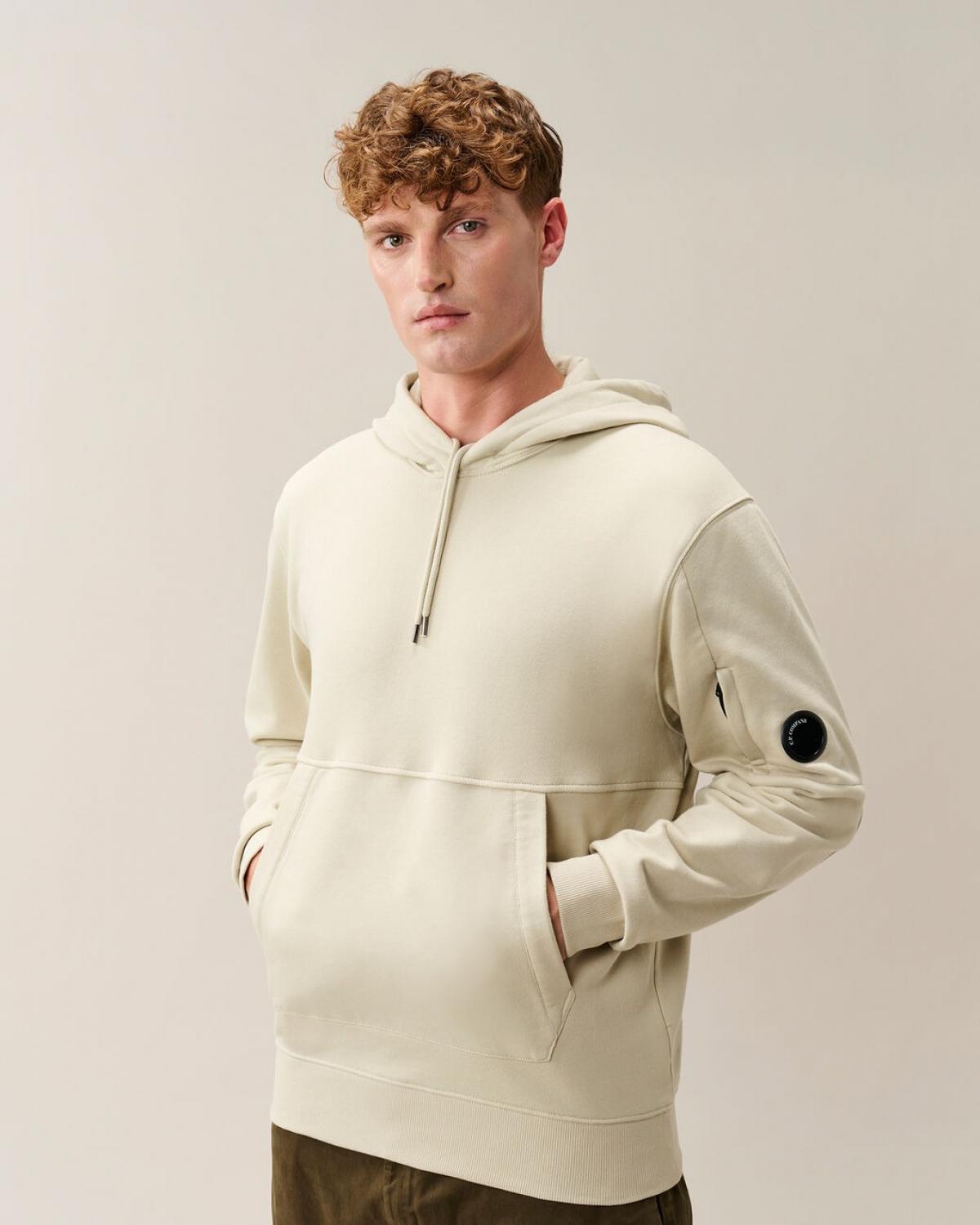 SWEAT C.P COMPANY HOODED  SS714 120  SILVER BIRCH ECRU  
