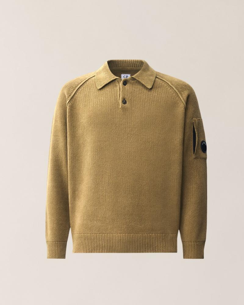 POLO MAILLE COTON CHENILLE CP.COMPANY KN198A 340 ERMINE BEIGE 