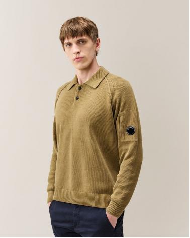 POLO MAILLE COTON CHENILLE CP.COMPANY KN198A 340 ERMINE BEIGE 