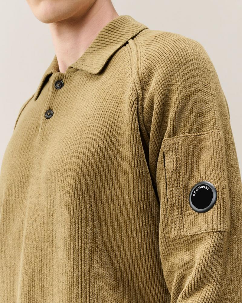 POLO MAILLE COTON CHENILLE CP.COMPANY KN198A 340 ERMINE BEIGE 